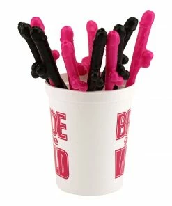 Bachelorette.com's Own Pink And Black Penis Straws - 12 Pack Sale
