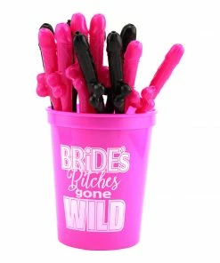 Bachelorette.com's Own Pink And Black Penis Straws - 12 Pack Sale