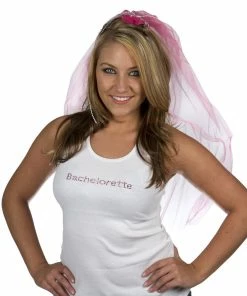 Bachelorette.com Hot Deals Bachelorette Tank Top - White With Pink Gemstones - Clearance!