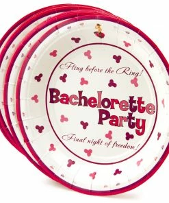 Bachelorette.com Cups, Plates, Napkins Pink And Purple Penis Party Dinner Plates - 10