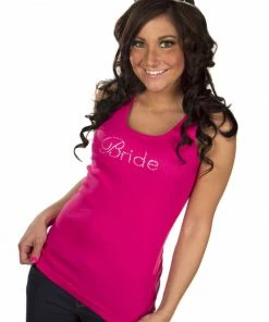 Bachelorette.com Bride Tank - Pink With Gemstones Tank Tops