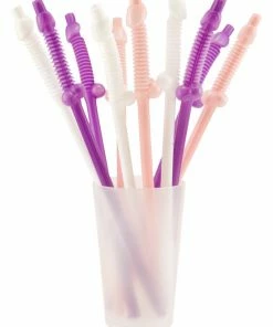 Bachelorette.com Drinking Supplies Giant Penis Straws In Pink, Purple And White- 10 Straws