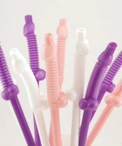Bachelorette.com Drinking Supplies Giant Penis Straws In Pink, Purple And White- 10 Straws
