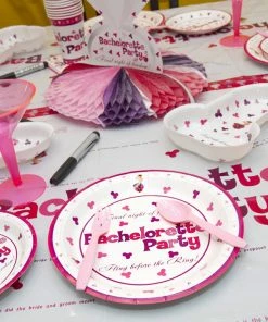Bachelorette.com Cups, Plates, Napkins Pink And Purple Penis Party Dinner Plates - 10