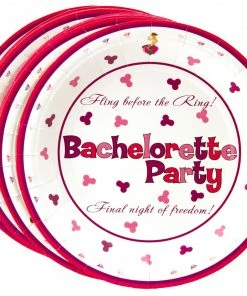 Bachelorette.com Pink And Purple Penis Party Dessert Plates - 10 Cups, Plates, Napkins