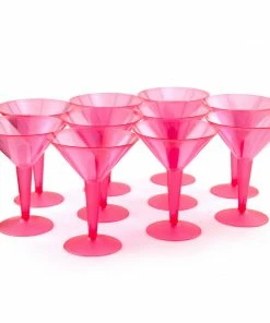 Bachelorette.com Neon Pink Plastic Martini Glasses - 10 Drinking Supplies