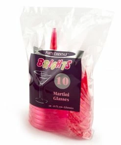 Bachelorette.com Neon Pink Plastic Martini Glasses - 10 Drinking Supplies